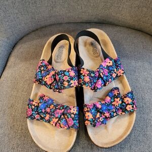 FabKids Floral Double Strap Sandals - Black and Multicolor